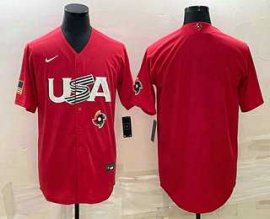 Mens USA Baseball Blank 2023 Red World Classic Stitched Jersey