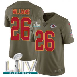 Nike Kansas City Chiefs #26 Damien Williams Olive Super Bowl LIV 2020 Youth Stitched NFL Limited 2017 Salute To Service Jersey