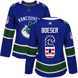 Adidas Vancouver Canucks #6 Brock Boeser Blue Home Authentic USA Flag Womens Stitched NHL Jersey