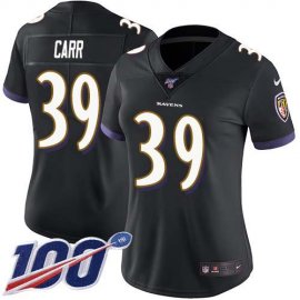 Nike Baltimore Ravens #39 Brandon Carr Black Alternate Womens Stitched NFL 100th Season Vapor Untouchable Limited Jersey