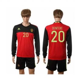 Belgium #20 Benteke Red Home Long Sleeves Soccer Country Jersey