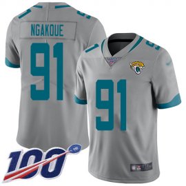 Nike Jacksonville Jaguars #91 Yannick Ngakoue Silver Mens Stitched NFL Limited Inverted Legend 100th Season Jersey