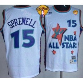 Warriors #15 Latrell Sprewell White 1995 All Star Throwback The Finals Patch Stitched NBA Jersey