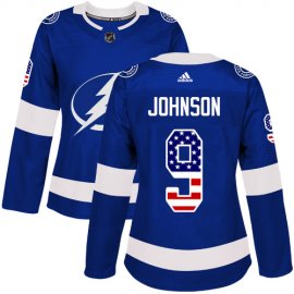 Adidas Tampa Bay Lightning #9 Tyler Johnson Blue Home Authentic USA Flag Womens Stitched NHL Jersey
