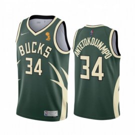 Nike Milwaukee Bucks #34 Giannis Antetokounmpo Womens 2021 NBA Finals Champions Swingman Earned Edition Jersey Green Womens