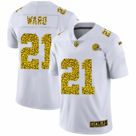 Cleveland Browns #21 Denzel Ward Mens Nike Flocked Leopard Print Vapor Limited NFL Jersey White