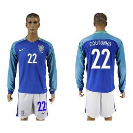 Brazil #22 Coutonho Away Long Sleeves Soccer Country Jersey