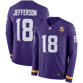Nike Minnesota Vikings #18 Justin Jefferson Purple Team Color Youth Stitched NFL Limited Therma Long Sleeve Jersey