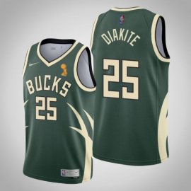 Nike Milwaukee Bucks #25 Mamadi Diakite Womens 2021 NBA Finals Champions Swingman Earned Edition Jersey Green Womens