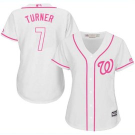 Washington Nationals #7 Trea Turner White/Pink Fashion Womens Stitched MLB Jersey