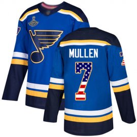 Adidas St. Louis Blues #7 Joe Mullen Blue Home Authentic USA Flag Stanley Cup Champions Stitched NHL Jersey