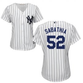 New York Yankees #52 C.C. Sabathia White Strip Home Womens Stitched MLB Jersey