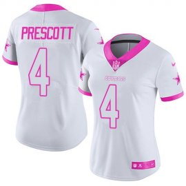 Nike Dallas Cowboys #4 Dak Prescott White/Pink Womens Stitched NFL Limited Rush Fashion Jersey