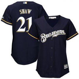 Milwaukee Brewers #21 Travis Shaw Navy Blue Alternate Womens Stitched MLB Jersey