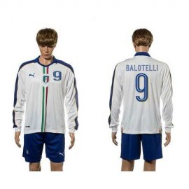 Italy #9 Balotelli White Away Long Sleeves Soccer Country Jersey