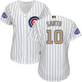 Chicago Cubs #10 Ron Santo White(Blue Strip) 2017 Gold Program Cool Base Womens Stitched MLB Jersey