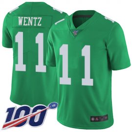 Nike Philadelphia Eagles #11 Carson Wentz Green Mens Stitched NFL Limited Rush 100th Season Jersey