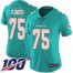 Nike Miami Dolphins #75 Ereck Flowers Aqua Green Team Color Womens Stitched NFL 100th Season Vapor Untouchable Limited Jersey