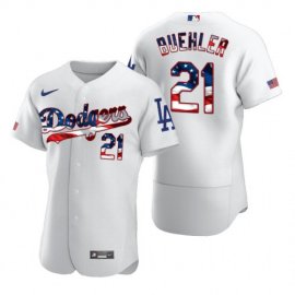 Los Angeles Dodgers #21 Walker Buehler Mens Nike White Fluttering USA Flag Limited Edition Authentic MLB Jersey