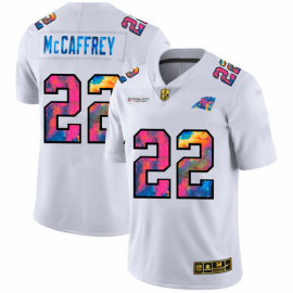 Carolina Carolina Panthers #22 Christian McCaffrey Mens White Nike Multi-Color 2020 NFL Crucial Catch Limited NFL Jersey