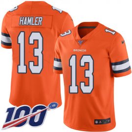 Nike Denver Broncos #13 KJ Hamler Orange Mens Stitched NFL Limited Rush 100th Season Jersey