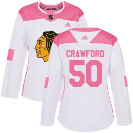 Adidas Chicago Blackhawks #50 Corey Crawford White/Pink Authentic Fashion Womens Stitched NHL Jersey
