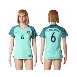 Womens Portugal #6 Carvalho Away Soccer Country Jersey