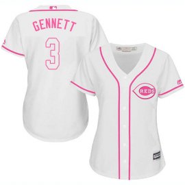 Cincinnati Reds #3 Scooter Gennett White/Pink Fashion Womens Stitched MLB Jersey