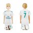 Real Madrid #7 Raul White Home Kid Soccer Club Jersey