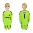 Juventus #1 Buffon Shiny Green Goalkeeper Long Sleeves Kid Soccer Club Jersey