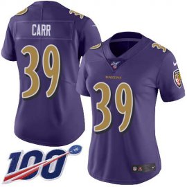 Nike Baltimore Ravens #39 Brandon Carr Purple Womens Stitched NFL Limited Rush 100th Season Jersey