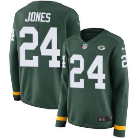 Nike Green Bay Packers #24 Josh Jones Green Team Color Womens Stitched NFL Limited Therma Long Sleeve Jersey