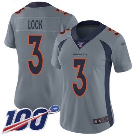 Nike Denver Broncos #3 Drew Lock Gray Womens Stitched NFL Limited Inverted Legend 100th Season Jersey