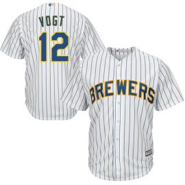Milwaukee Brewers #12 Stephen Vogt White Strip Cool Base Stitched Youth MLB Jersey