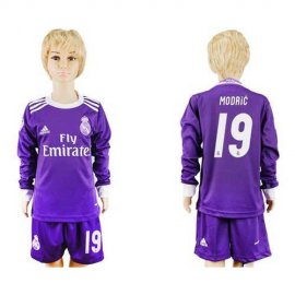 Real Madrid #19 Modric Away Long Sleeves Kid Soccer Club Jersey