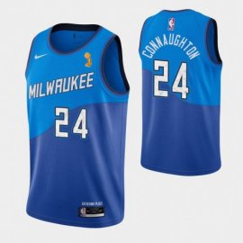 Nike Milwaukee Bucks #24 Pat Connaughton Womens 2021 NBA Finals Champions City Edition Jersey Blue Womens