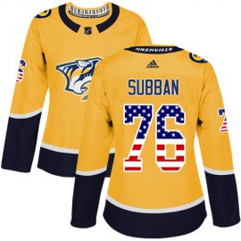 Adidas Nashville Predators #76 P.K Subban Yellow Home Authentic USA Flag Womens Stitched NHL Jersey