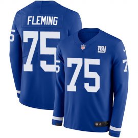Nike New York Giants #75 Cameron Fleming Royal Blue Team Color Mens Stitched NFL Limited Therma Long Sleeve Jersey