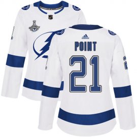 Adidas Tampa Bay Lightning #21 Brayden Point White Road Authentic Womens 2020 Stanley Cup Champions Stitched NHL Jersey