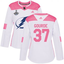 Adidas Tampa Bay Lightning #37 Yanni Gourde White/Pink Authentic Fashion Womens 2020 Stanley Cup Champions Stitched NHL Jersey