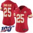 Nike Kansas City Chiefs #25 Clyde Edwards-Helaire Red Team Color Womens Stitched NFL 100th Season Vapor Untouchable Limited Jersey