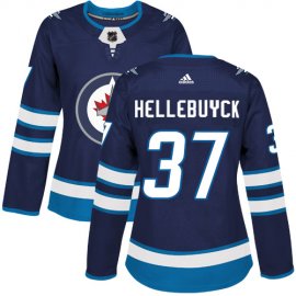 Adidas Winnipeg Jets #37 Connor Hellebuyck Navy Blue Home Authentic Womens Stitched NHL Jersey
