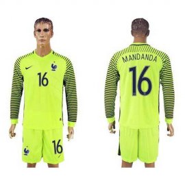 France #16 Mandanda Green Long Sleeves Goalkeeper Soccer Country Jersey