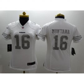 Nike San Francisco 49ers #16 Joe Montana White Womens Stitched NFL Limited Platinum Jersey