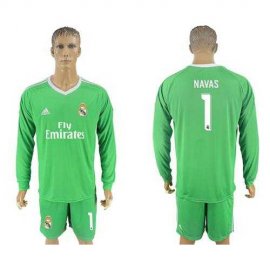 Real Madrid #1 Navas Green Goalkeeper Long Sleeves Soccer Club Jersey