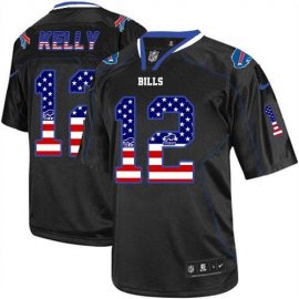 Nike Buffalo Bills #12 Jim Kelly Black Mens Stitched NFL Elite USA Flag Fashion Jersey