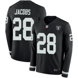 Nike Las Vegas Raiders #28 Josh Jacobs Black Team Color Mens Stitched NFL Limited Therma Long Sleeve Jersey