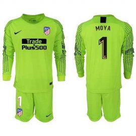 Atletico Madrid #1 Moya Shiny Green Goalkeeper Long Sleeves Soccer Club Jersey