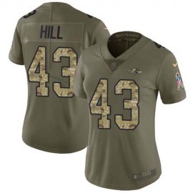Nike Baltimore Ravens #43 Justice Hill Olive/Camo Womens Stitched NFL Limited 2017 Salute To Service Jersey