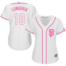 San Francisco Giants #10 Evan Longoria White/Pink Fashion Womens Stitched MLB Jersey
